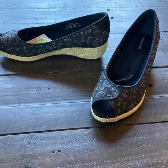 Grasshoppers shoes Black Open Toe Wedge Size 9.5 medium Purefit Comfort NEW - Picture 4 of 6